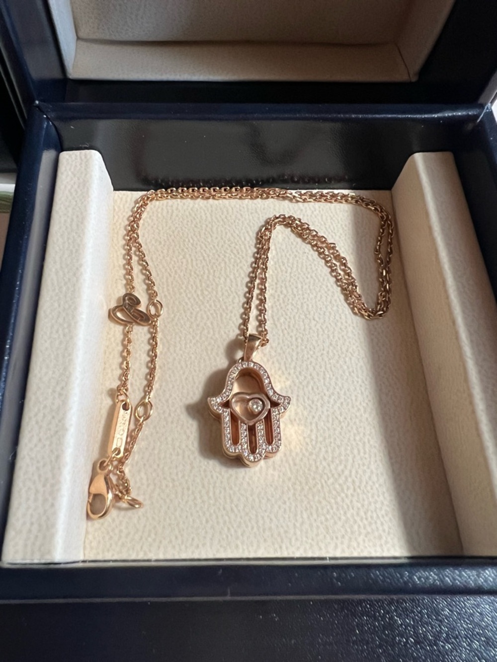 Chopard Rose Gold Hamsa Hand Necklace with Heart and Diamond Accents